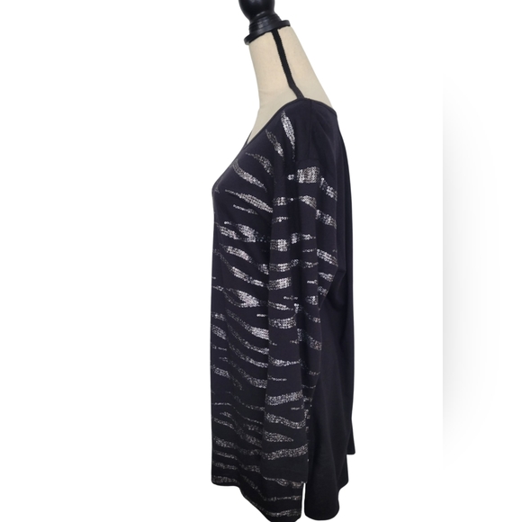 JOAN VASS Black Animal Sequin Long Sleeve Blouse Tunic - XL - Picture 2 of 5
